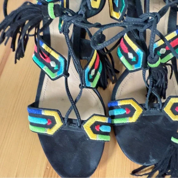 Schutz Heeled Sandals Embroidered with Tassels Boho 8.5 - Picture 3 of 9